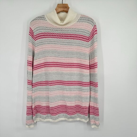 Talbots size XL Striped Knit cowl neck Sweater Pink Gray Women's cotton blend - Picture 4 of 9
